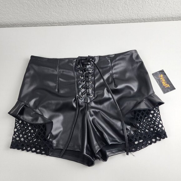 NWT Spirit Halloween Black Lace-Up Pirate Style Shorts Size M Goth Cosplay - Picture 1 of 8